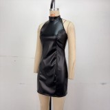 PU Leather Sleeveless Mini Dress GPBY-17175