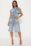 One Shoulder Sleeveless Denim Romper LX-6063