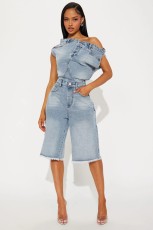One Shoulder Sleeveless Denim Romper LX-6063