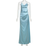 Solid Color Halterneck Backless Maxi Dress GAXB-G1037DS