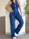 Vintage Backless Zipper Denim Jumpsuit LX-6065