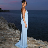 Slant Neck Tie Up Backless Long Dress GAXB-G1081DS
