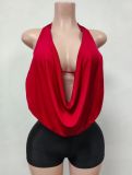 Pre Order: About 7 work days shipping Halterneck Solid Color Tops Short Suit YUEM-300888