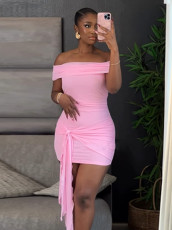 Solid Color Mesh One Shoulder Mini Dress JHYB-D4B18155F