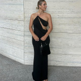 Slant Neck Tie Up Backless Long Dress GAXB-G1081DS