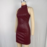 PU Leather Sleeveless Mini Dress GPBY-17175