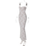 Lace Patchwork Sling Backless Maxi Dress JHYB-551