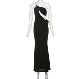 Slant Neck Tie Up Backless Long Dress GAXB-G1081DS