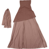 Backless Mesh Patchwork Maxi Dress With Scarf GAXB-G1049DS