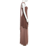 Backless Mesh Patchwork Maxi Dress With Scarf GAXB-G1049DS