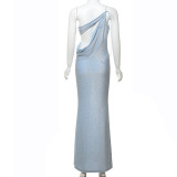 Slant Neck Tie Up Backless Long Dress GAXB-G1081DS
