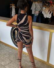Sleeveless Print Zipper Romper MEM-88655