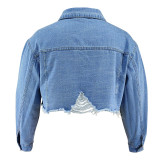 Plus Size Long Sleeve Holes Denim Jackets GDAM-218709