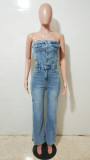Fashion Wrap Chest Denim Wide Leg Jumpsuit LX-6999