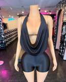 Pre Order: About 7 work days shipping Halterneck Solid Color Tops Short Suit YUEM-300888