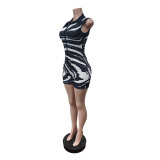 Sleeveless Print Zipper Romper MEM-88655