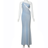 Slant Neck Tie Up Backless Long Dress GAXB-G1081DS