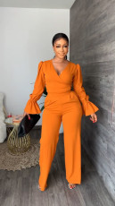 Solid Color Flare Sleeve Two Piece Pants Set YS-2503