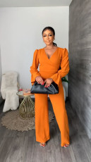 Solid Color Flare Sleeve Two Piece Pants Set YS-2503