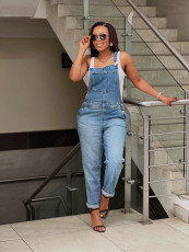 Plus Size Fashion Denim Straight Jumpsuit GYLN-0076