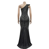 Hot Drill Slash Neck Slim Maxi Dress BY-6818