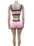 Color Block Sport Tight Two Piece Shorts Set GFCF-1374