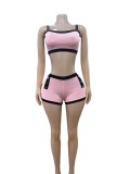 Color Block Sport Tight Two Piece Shorts Set GFCF-1374