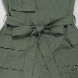 Solid Color Wrap Chest Zipper Jumpsuit NY-3629