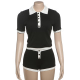 Short Sleeve Lapel Tops Two Piece Shorts Set XEF-K25S76765