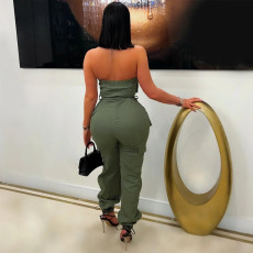 Solid Color Wrap Chest Zipper Jumpsuit NY-3629