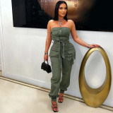 Solid Color Wrap Chest Zipper Jumpsuit NY-3629