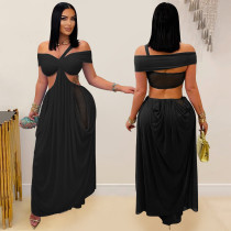 Sexy One Shoulder See Through Mesh Maxi Dress BY-7430