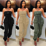 Solid Color Wrap Chest Zipper Jumpsuit NY-3629
