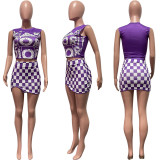 Plaid Print Sleeveless Vest Skirts 2 Piece Set GYSL-9612