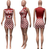 Plaid Print Sleeveless Vest Skirts 2 Piece Set GYSL-9612
