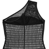 Mesh Hot Drill Slash Shoulder Maxi Dress BY-7422