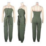 Solid Color Wrap Chest Zipper Jumpsuit NY-3629