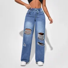 Fashion Holes Washed Straight Jeans HSF-2906