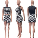Plaid Print Sleeveless Vest Skirts 2 Piece Set GYSL-9612