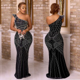 Hot Drill Slash Neck Slim Maxi Dress BY-6818