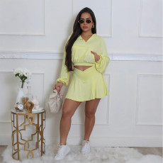 Sport Solid Color Hooded Two Piece Skirts Set CYA-901891