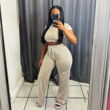 Plus Size Fashion Washed Hoodies Pants Two Piece Set NY-3652