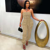 Solid Color Wrap Chest Zipper Jumpsuit NY-3629
