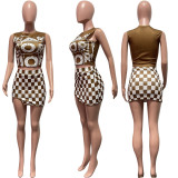Plaid Print Sleeveless Vest Skirts 2 Piece Set GYSL-9612