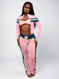 Color Block Patchwork Long Sleeve Pants Three Piece Set CH-25037
