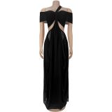 Sexy One Shoulder See Through Mesh Maxi Dress BY-7430