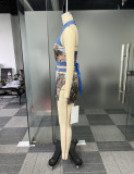 Printed Metal Chain Split Skirt Set NY-3608