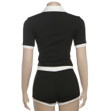 Short Sleeve Lapel Tops Two Piece Shorts Set XEF-K25S76765