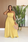 Solid Color Pleated TanK Top Wide Leg Pants Suit XHXF-8720