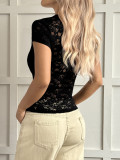 Lace Short Sleeve Casual Tops GZYU-D2512031